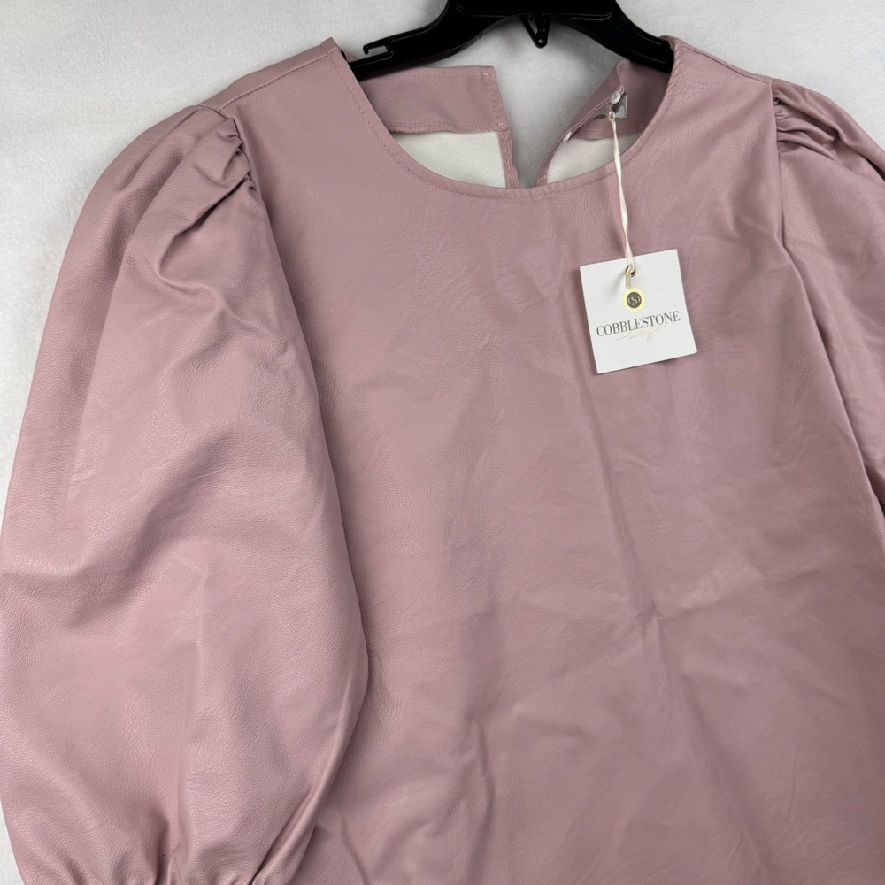 Cobblestone Living Faux Leather Top Puff Sleeve Mauve Pink S/M Made In Italy - Picture 2 of 8